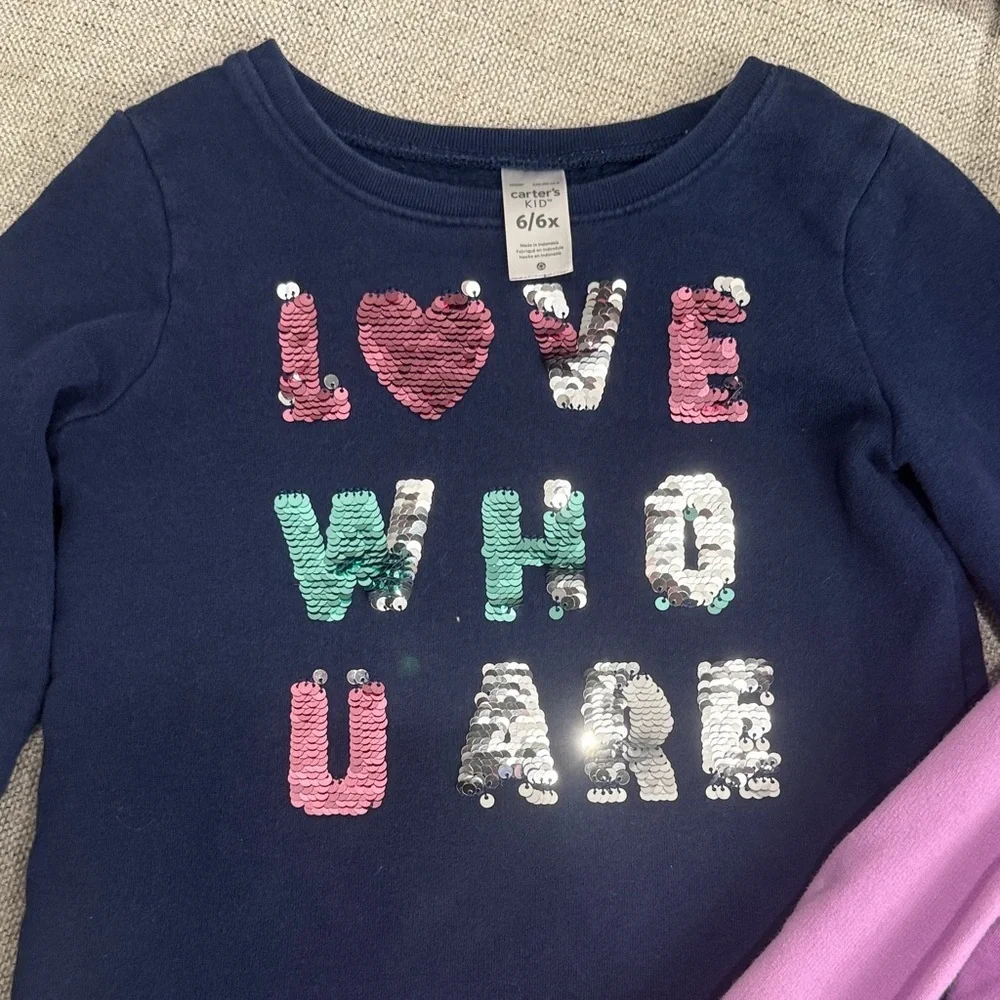 Carter’s Kids Graphic reversible sequence and glitter sweaters Navy and Purple
